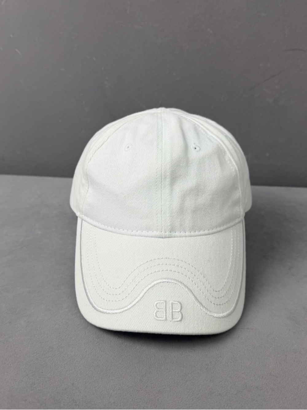 🚩steal Balenciaga White Embroidered BB Logo Baseball Cap